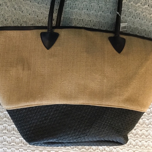 NWT Beach Bag Purse Woven Straw Fiber Lined Black - Picture 3 of 8